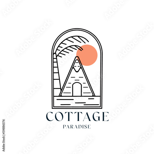 cottage or cabin line art minimalist simple vector logo illustration design. bundle collection of cottage or cabin at the mountain forest and the beach for logo line art concept vector design