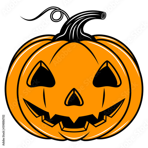 HHalloween pumpkin icon. Autumn symbol. Halloween scary pumpkin with smile, Orange pumpkin silhouette isolated on white background. colorful drawing