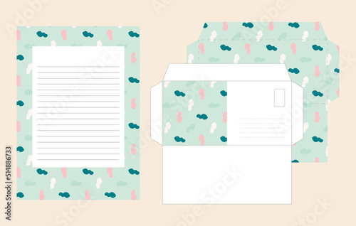 Branded envelope and letter design, cutout template,