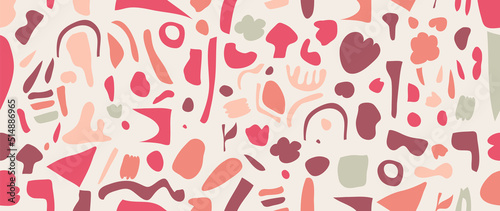 Abstract geometric shape vector background. Vibrant and pink tone with organic shapes and texture. Hand drawn abstract shapes illustration for wallpaper, cover, banner, decorative, wall art.