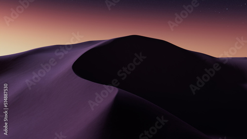 Desert Landscape with Sand Dunes and Warm Gradient Starry Sky. Beautiful Modern Background. photo