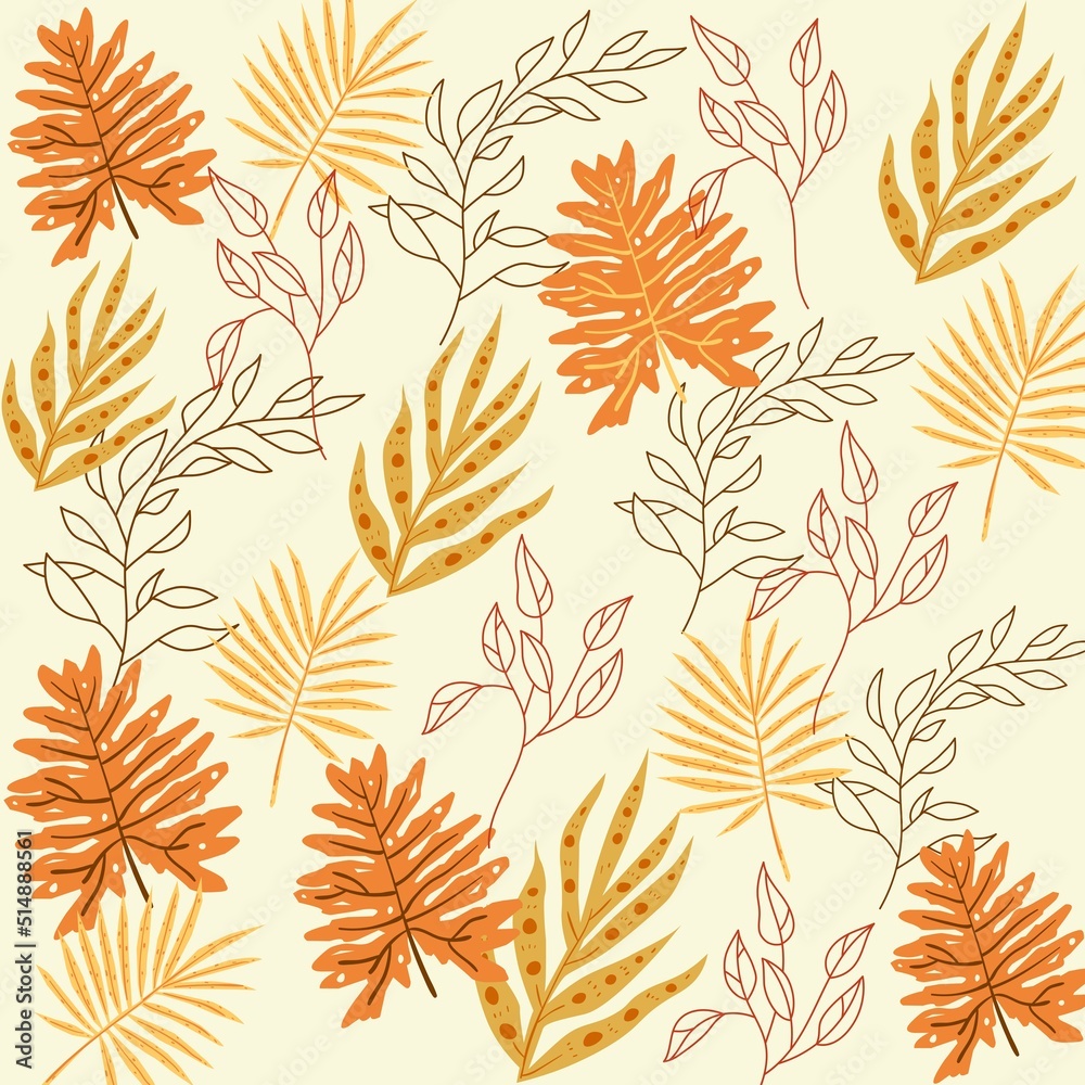 Doodle pattern with hand drawn branches and leaves Doodle pattern with hand drawn branches and leaves