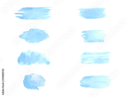 Set of blue watercolor wet wash splash brush background. Vector illustration element for birthday card, it's a boy, fathers day, quotes and much more.