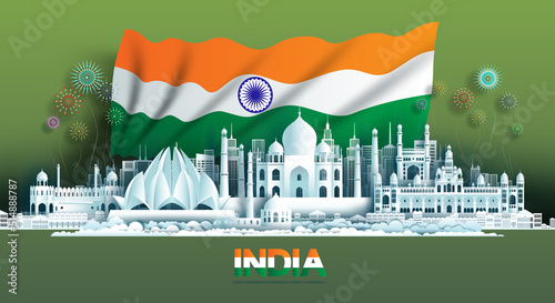 Vászonkép Anniversary celebration independence India day and travel landmarks India city