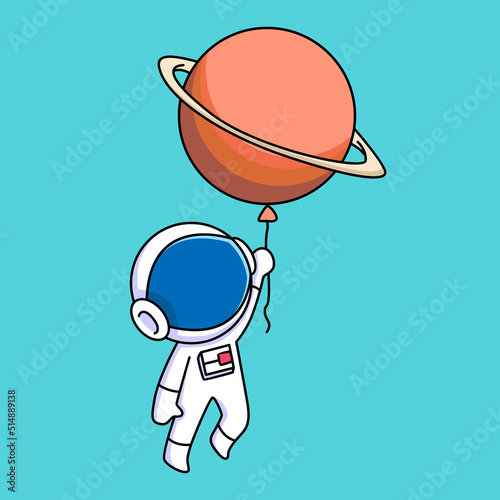 cute astronaut holding saturn balloon cartoon design