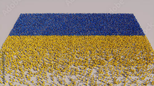 Ukrainian Banner Background, with People gathering to form the Flag of Ukraine. photo