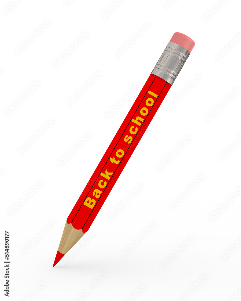 red pencil with text back to school on white background. Isolated 3d illustration red pencil with text back to school on white background. Isolated 3d illustration