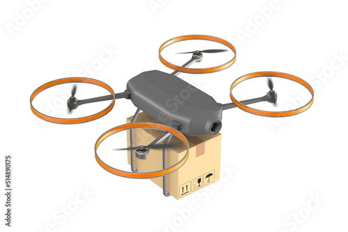 Drone with cargo box on white background. Isolated 3d illustration