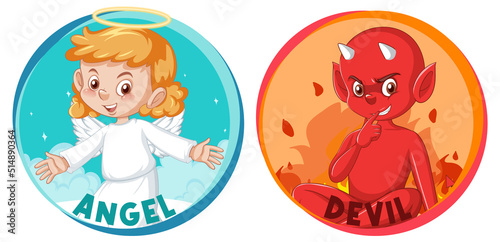 Devil and angel cartoon character on white background