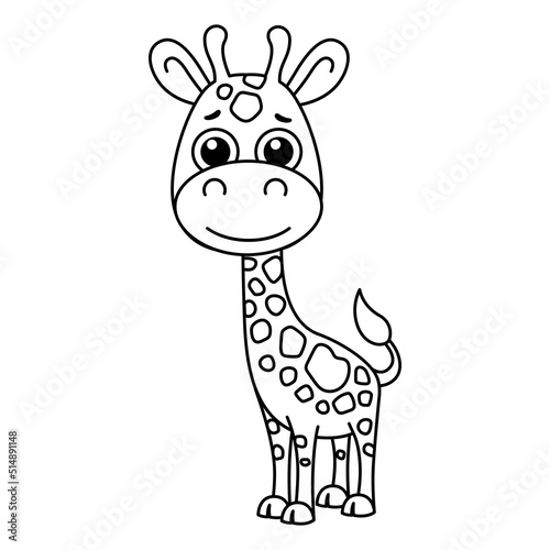 Zoo animal for children coloring book. Funny giraffe in a cartoon style