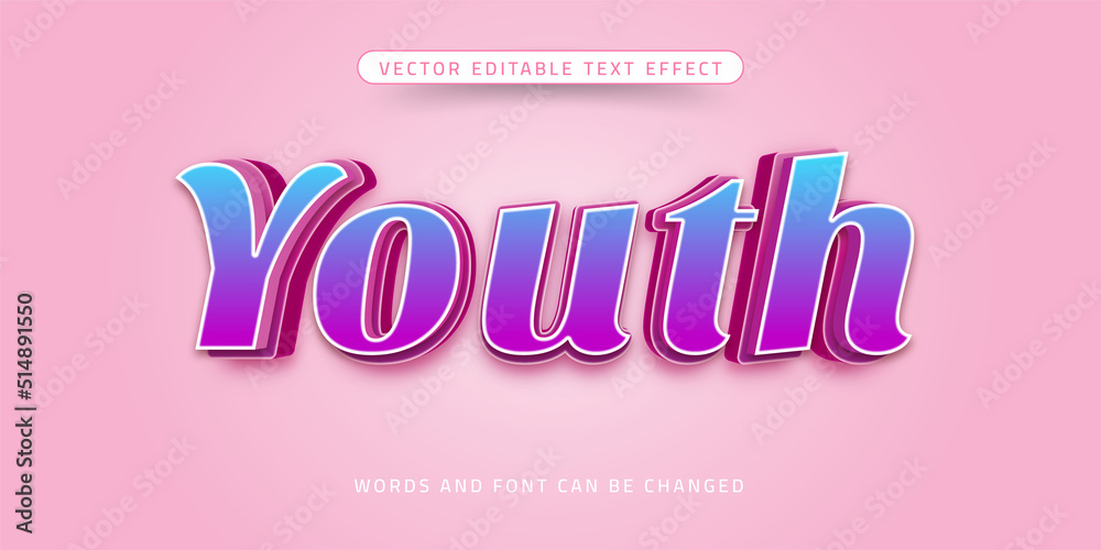 Youth text 3d style editable text effect Youth text 3d style editable text effect