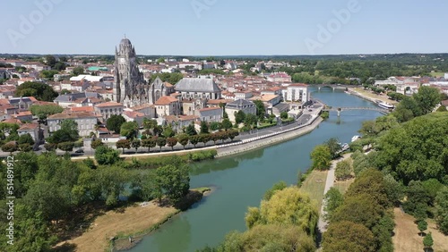 Wallpaper Mural Fly over the picturesque town of Saintes and Saint Peters Basilica. France Torontodigital.ca
