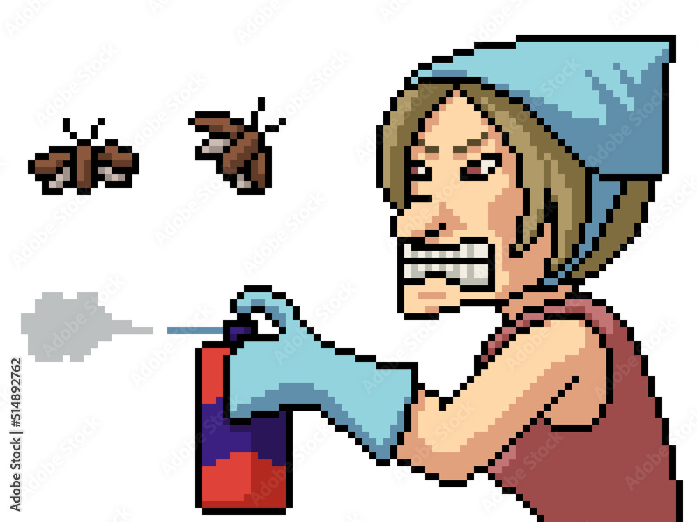 pixel art angry housekeeper spray