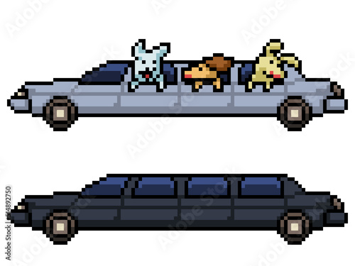 pixel art limousine dog car