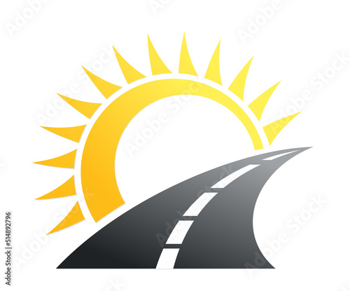 A stylized symbol of road with sun.
