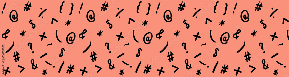 pattern with the image of keyboard symbols. Punctuation marks. Template for applying to the surface. Banner for insertion into site. pastel red background pattern with the image of keyboard symbols. Punctuation marks. Template for applying to the surface. Banner for insertion into site. pastel red background