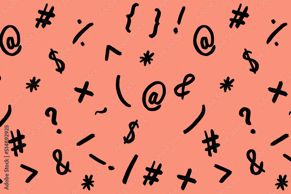 pattern with the image of keyboard symbols. Punctuation marks. Template for applying to the surface. pastel red background