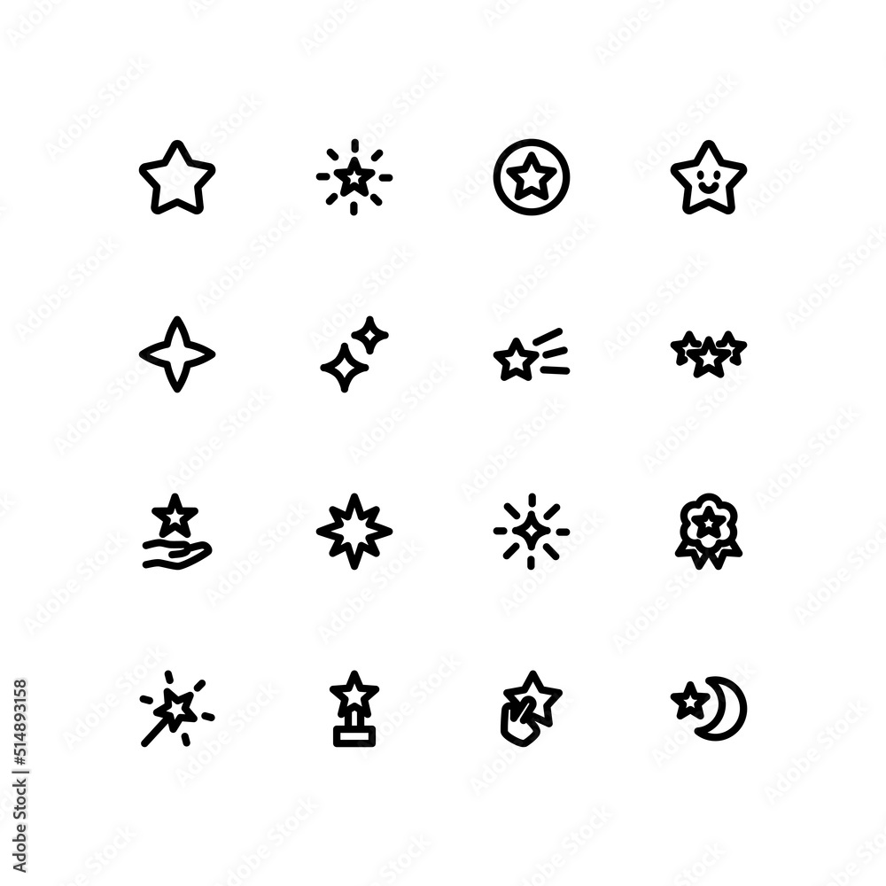 Star icon set, Minimal linear vector icons.