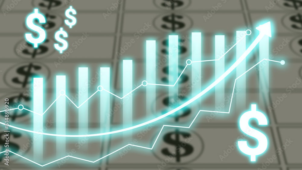 Dollar inflation graph with bright dollar sigh and blur dollar note background. Dollar inflation graph with bright dollar sigh and blur dollar note background.