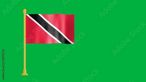 Waving Trinidad and Tobago flag animation isolated on green screen with golden stand.