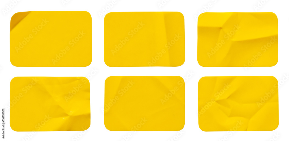 Yellow plastic sticker label isolated on white background Yellow plastic sticker label isolated on white background