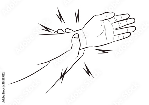 Broken or Sprained Wrist Diagram Outline Stock vector illustration isolated white background
