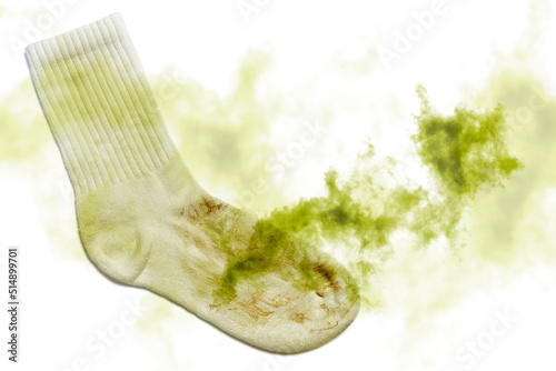 Smelly dirty sock on white background
