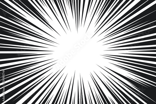 Manga speed burst frame. Radial anime speed lines. Crash zoom effect for comic book. Radial lines overlay template. Manga brust frame. Cartoon boom effect. Vector illustration on white background.