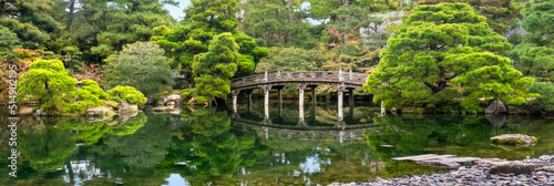 Gonaitei garden panorama on a beautiful autumn day in Kyoto Imperial palace in Kyoto, Japan. Oike-niwa - serene japanese zen garden and pond