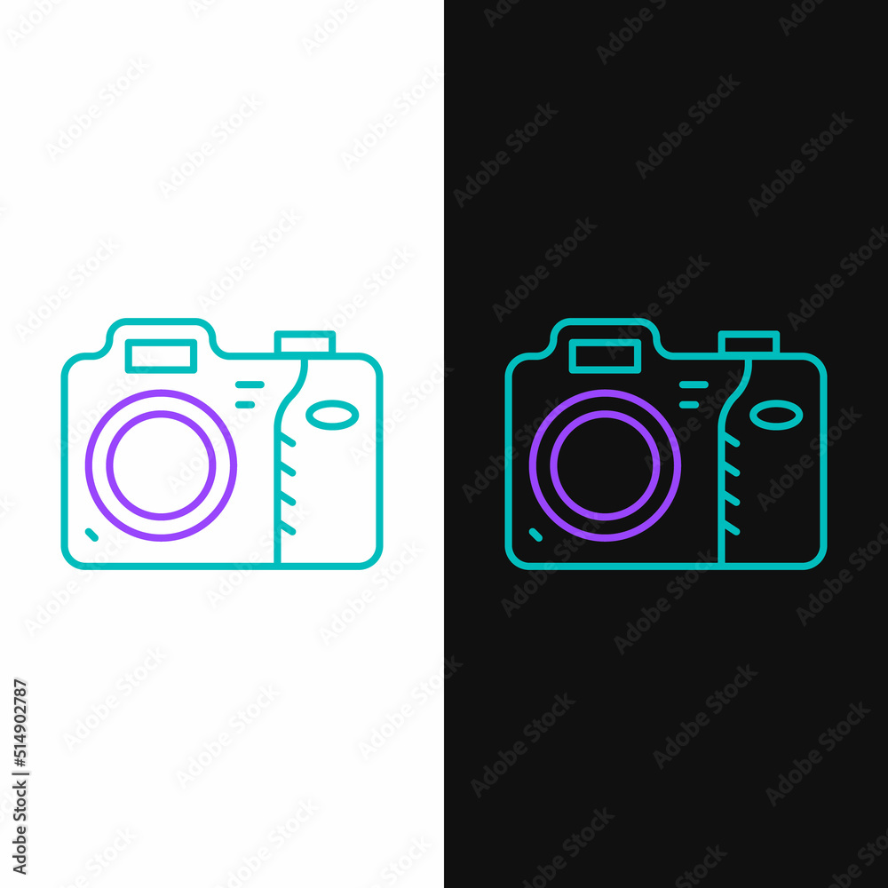 Line Photo camera icon isolated on white and black background. Foto camera icon. Colorful outline concept. Vector Line Photo camera icon isolated on white and black background. Foto camera icon. Colorful outline concept. Vector