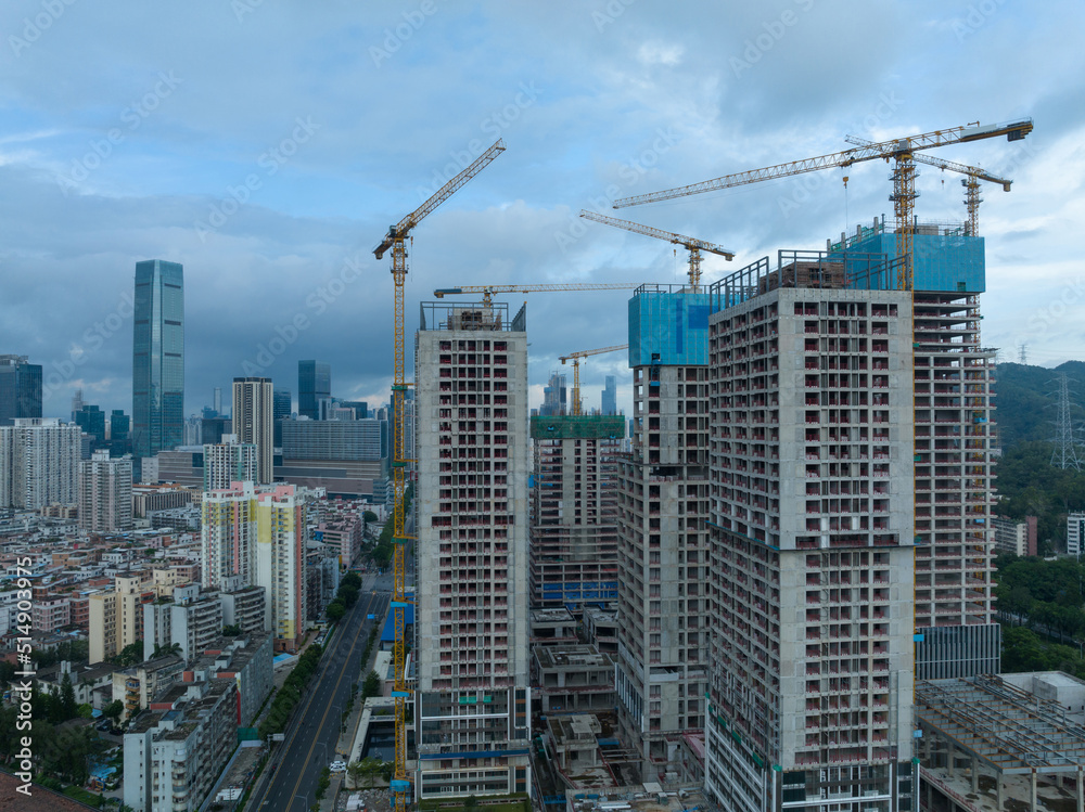 Fototapeta premium Aerial view of constructions ite in shenzhen city, China