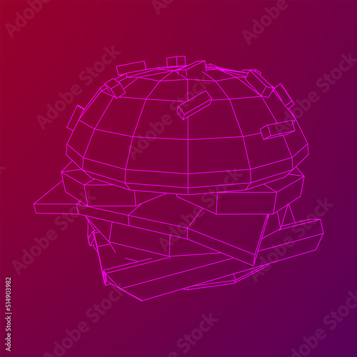 Hamburger or cheeseburger wireframe low poly mesh