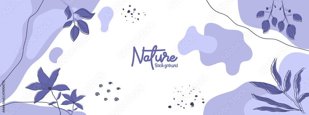 Long vector banner in very peri color. Abstract organic floral background with copy space for text. Facebook cover