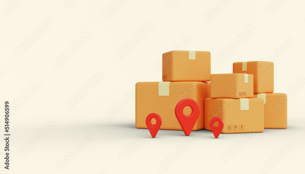 Obraz premium Delivery service. Cardboard boxes with pins. 3d render