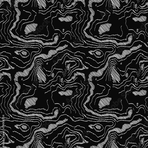 Wood grain black texture. Seamless wooden pattern. Abstract line background. Tree fiber vector illustration