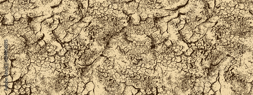 Seamless crack texture. Cracked soil. Monochrome vector realistic background pattern.