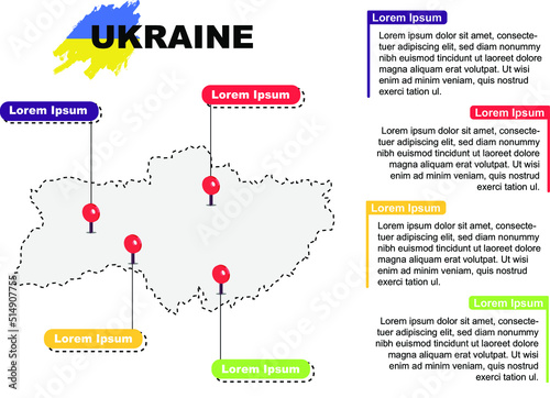 Ukraine travel location infographic, tourism and vacation concept, popular places of Ukraine, country graphic vector template, designed map idea, sightseeing destinations