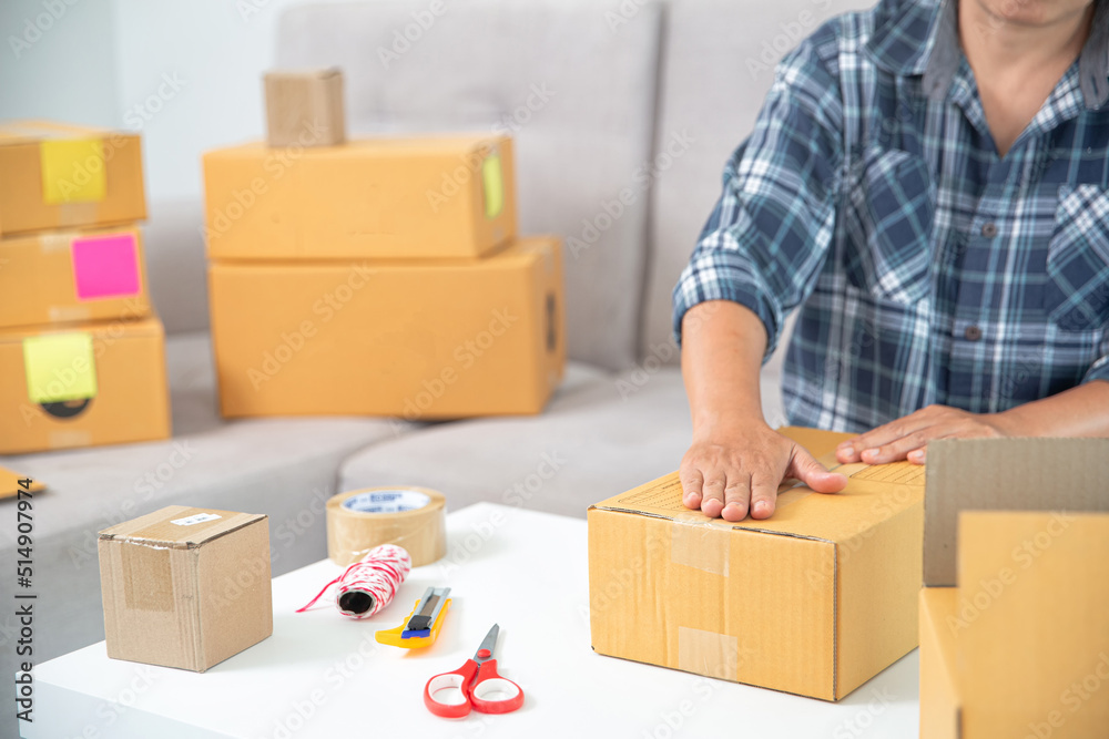 Women working freelance and packing box Women working freelance and packing box