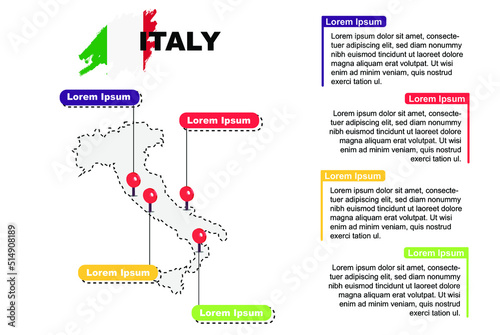 Italy travel location infographic, tourism and vacation concept, popular places of Italy, country graphic vector template, designed map idea, sightseeing destinations