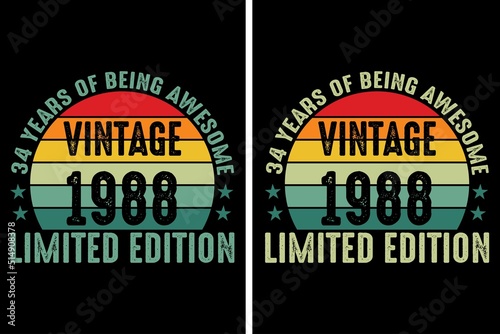 34 years Being Awesome vintage birthday t-shirt design,