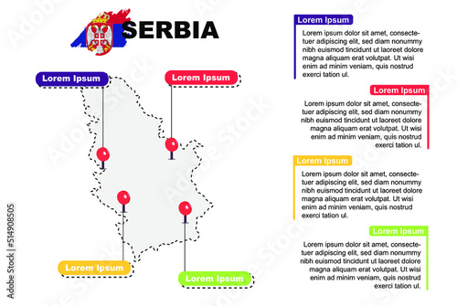 Serbia travel location infographic, tourism and vacation concept, popular places of Serbia, country graphic vector template, designed map idea, sightseeing destinations
