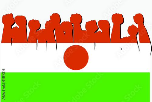 Niger flag with raised protest hands vector, country flag logo, Niger protesting concept