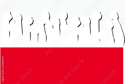 Poland flag with raised protest hands vector, country flag logo, Poland protesting concept