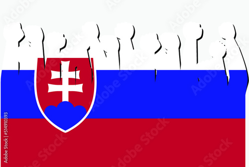 Slovakia flag with raised protest hands vector, country flag logo, Slovakia protesting concept