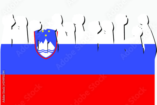 Slovenia Protest flag with raised protest hands vector, country flag logo, Slovenia Protest protesting concept