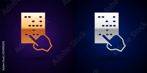 Gold and silver Braille icon isolated on black background. Finger drives on points. Writing signs system for blind or visually impaired people. Vector