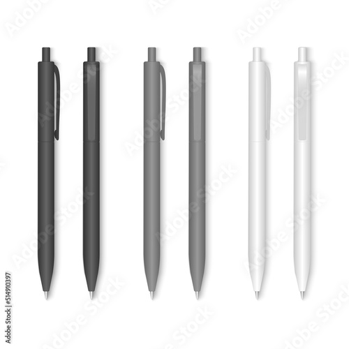 Mock up pen. White and black realistic pen with soft shadow.
