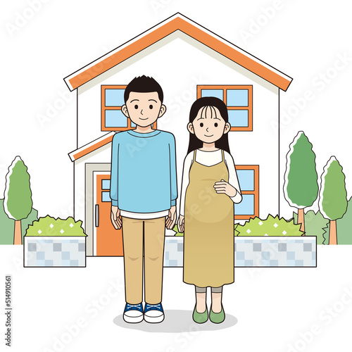 一軒家　家族　夫婦　妊婦　妊娠　輪郭線あり