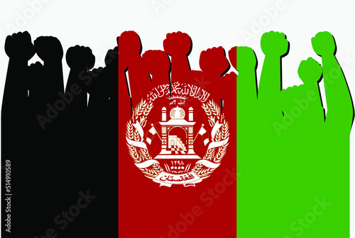 Afghanistan flag with raised protest hands vector, country flag logo, Afghanistan protesting concept