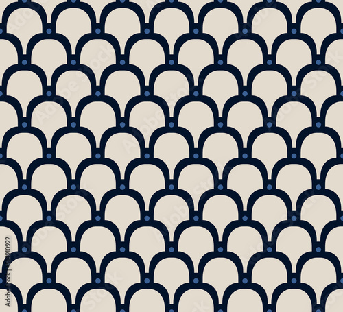 Elegant Japanese geometric pattern traditional motif dark blue seamless background. Abstract round shape modern geometrical fabric design textile swatch ladies dress  man shirt allover print block